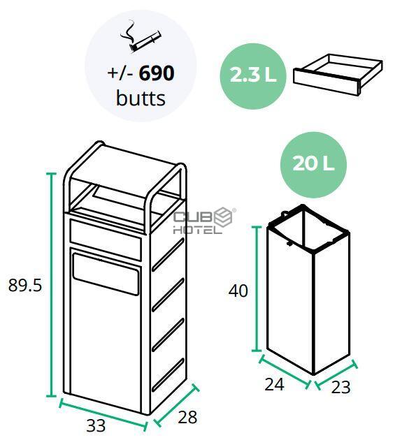 20L/2.3L Container with ashtray